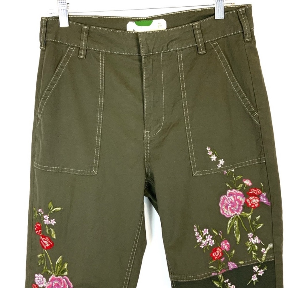 Anthropologie Green Khaki Embroidered Pants - Picture 7 of 11